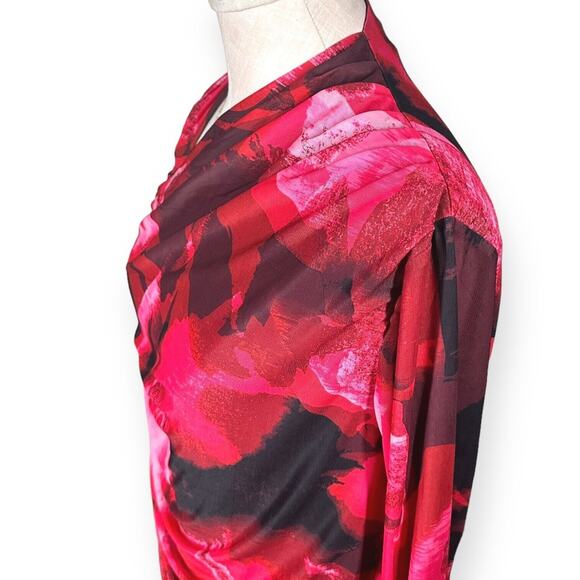 ELOQUII Abstract Ruched Mesh Mini Dress Stretch Knit Cocktail Red Pink Sexy 14 - Picture 6 of 13